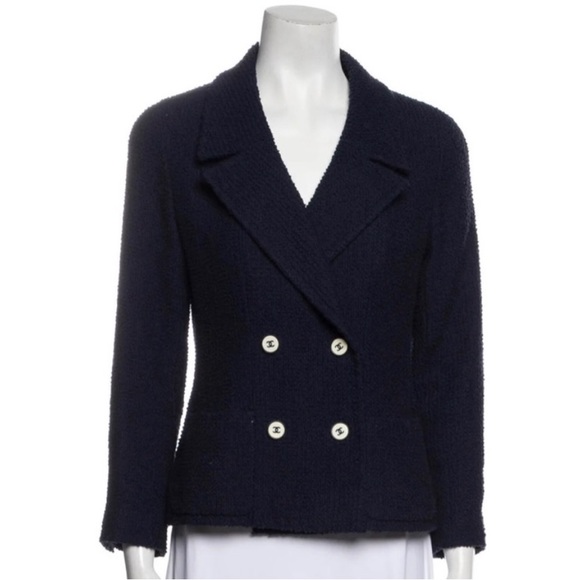 CHANEL Jackets & Blazers - CHANEL Navy Blue Blazer with White Buttons